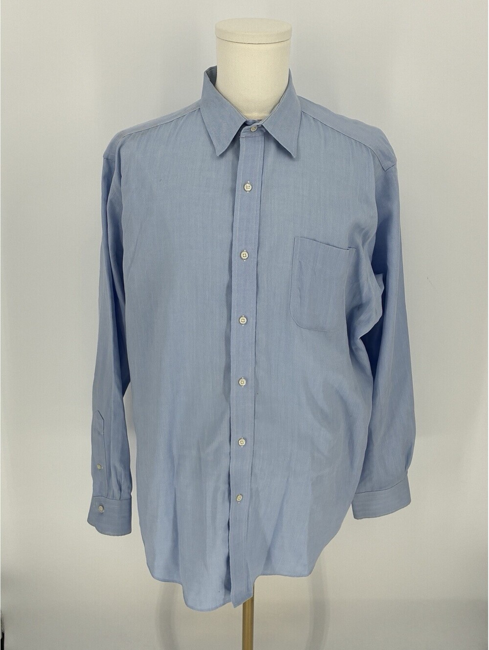 Lauren Ralph Lauren Men's Dress Shirt Blue Herringbone Pattern 18 36/37 Cotton